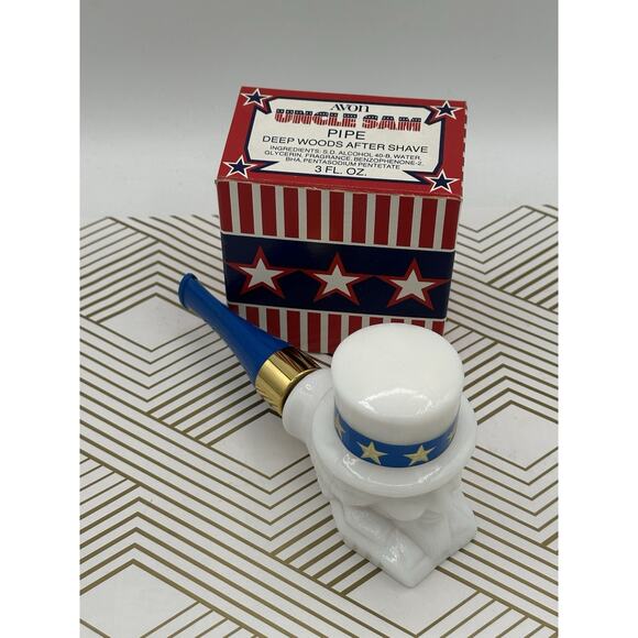 Vtg Avon Uncle Sam Deep Woods After Shave Glass Pipe Decanter New in Box America - Picture 2 of 6